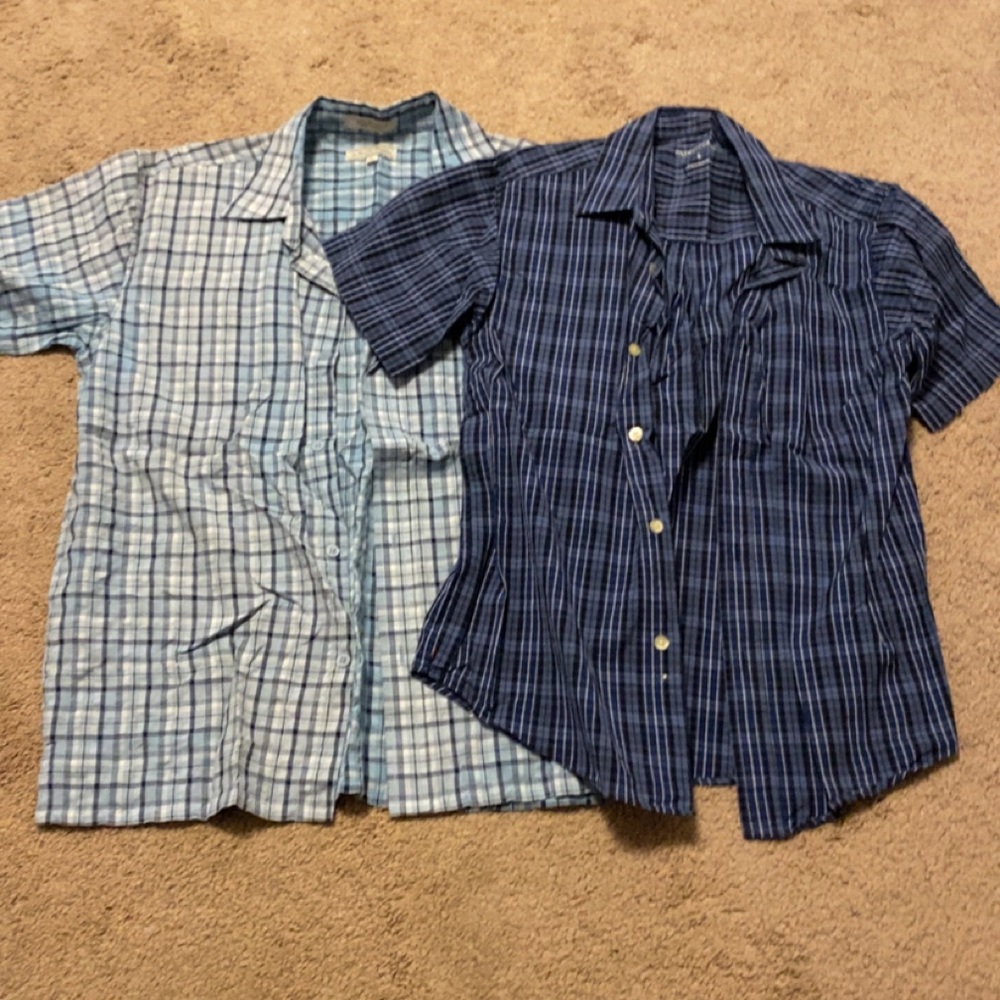 Faded Glory Blue Button Down Shirts in Plaid Design